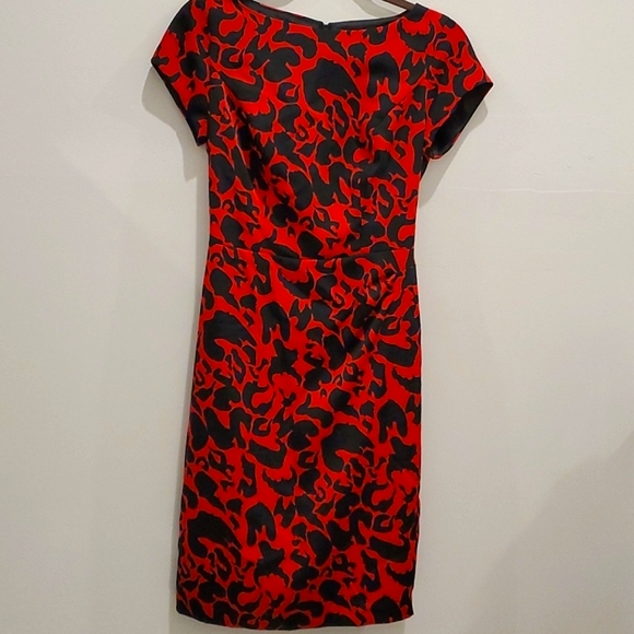 Venus Leopard Print Cap Sleeve Fitted Dress Red - Picture 2 of 12